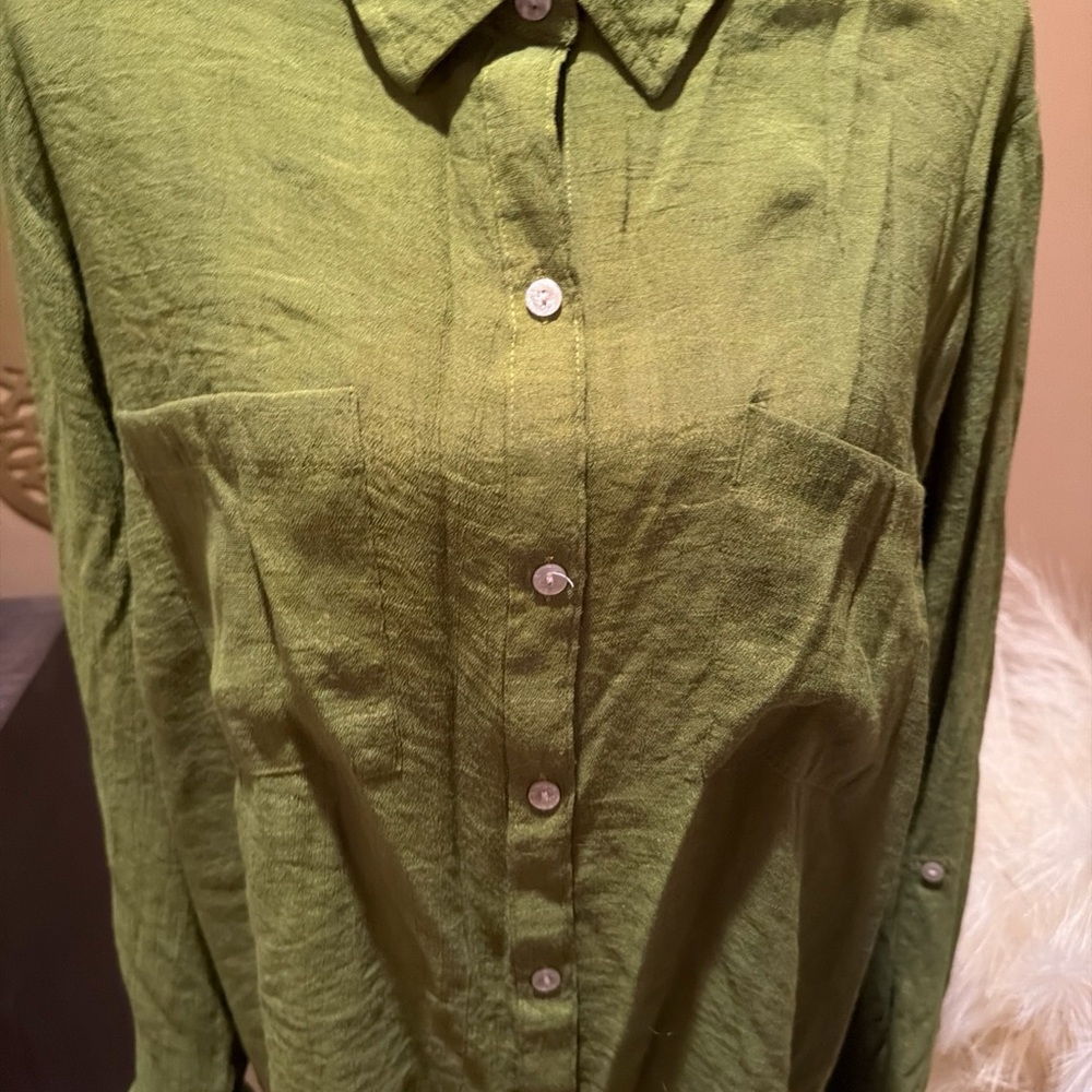 Chic Olive Button-Down Blouse - image 2